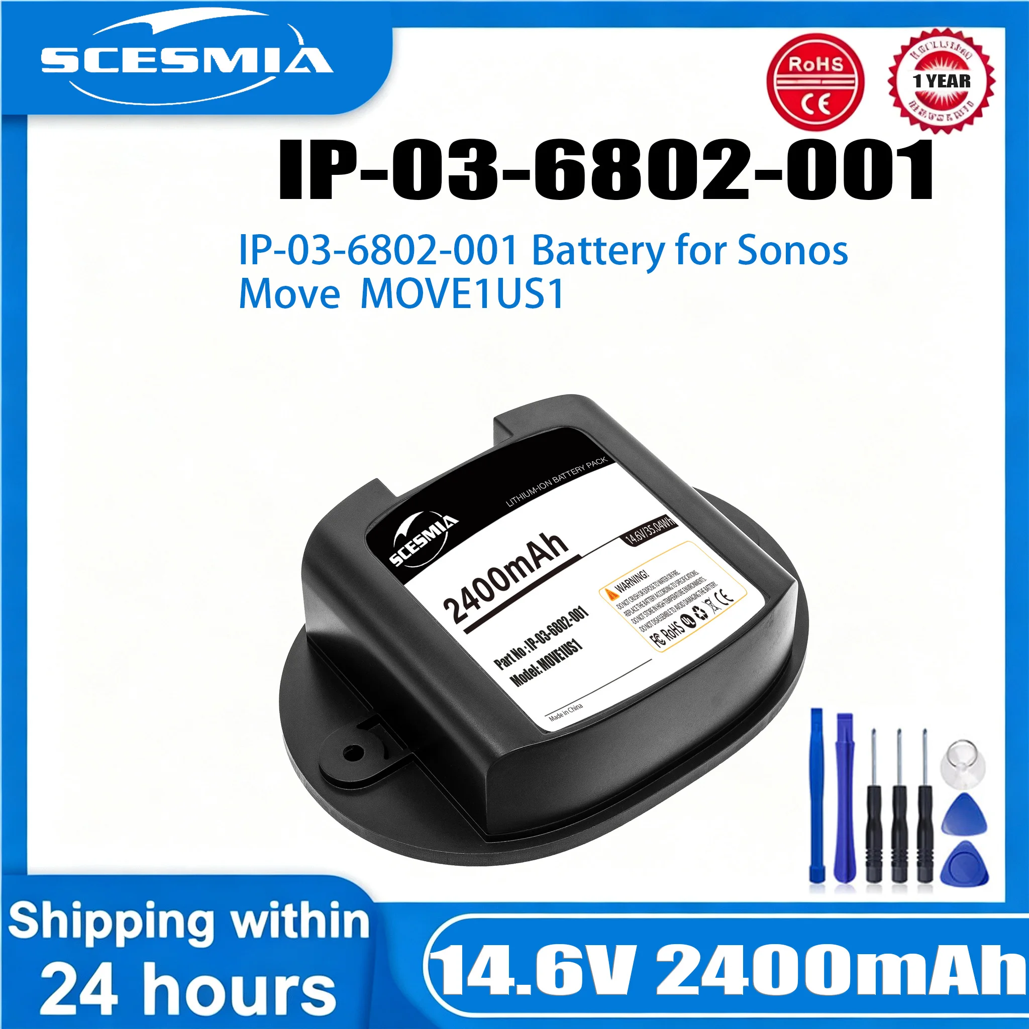 14.6V 2400mAh Speaker Battery IP-03-6802-001, 111-00001 for Sonos Move, MOVE1US1