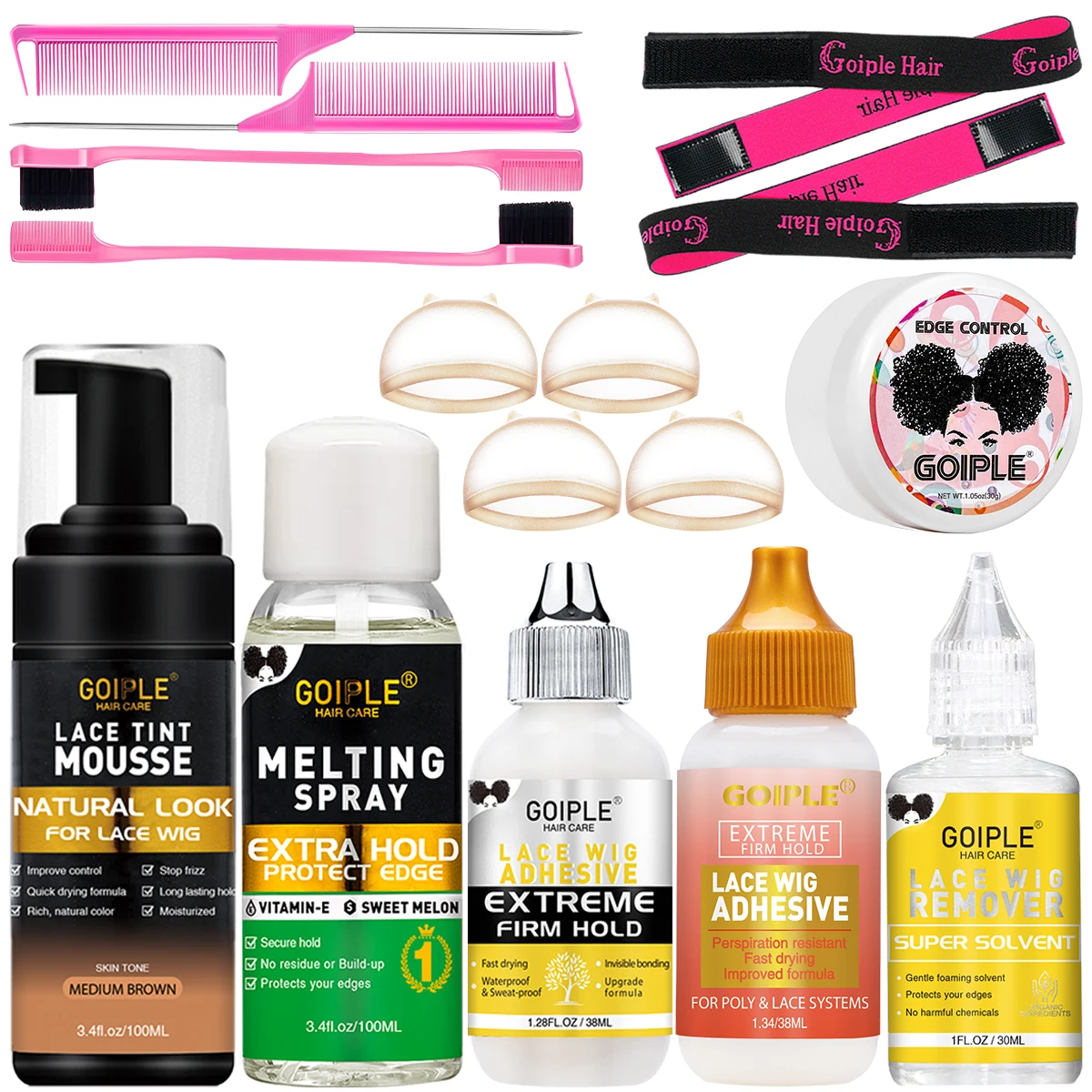 

Wig Installation Kit Set Lace Glue for Front Wig Melting Spray Lace Tint Mousse Wig Accessories for Wig Installaiton Wig Glue