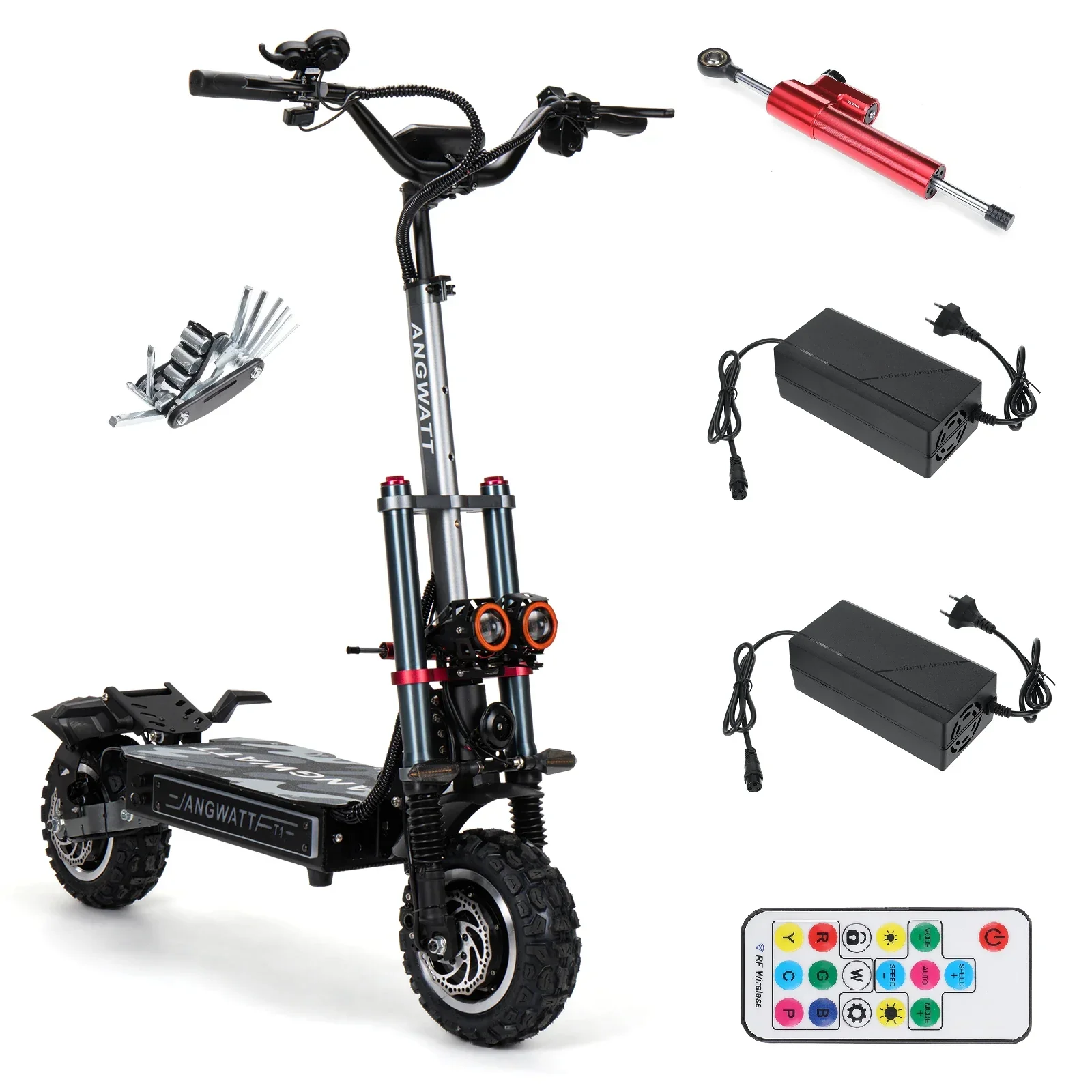 EU 2024 T1  6000W 60V 38AH Electric Scooter Dual Motor 11inch EScooter Max Range 95-105kmMax Speed 95km Max Load 200kg LED  Plug