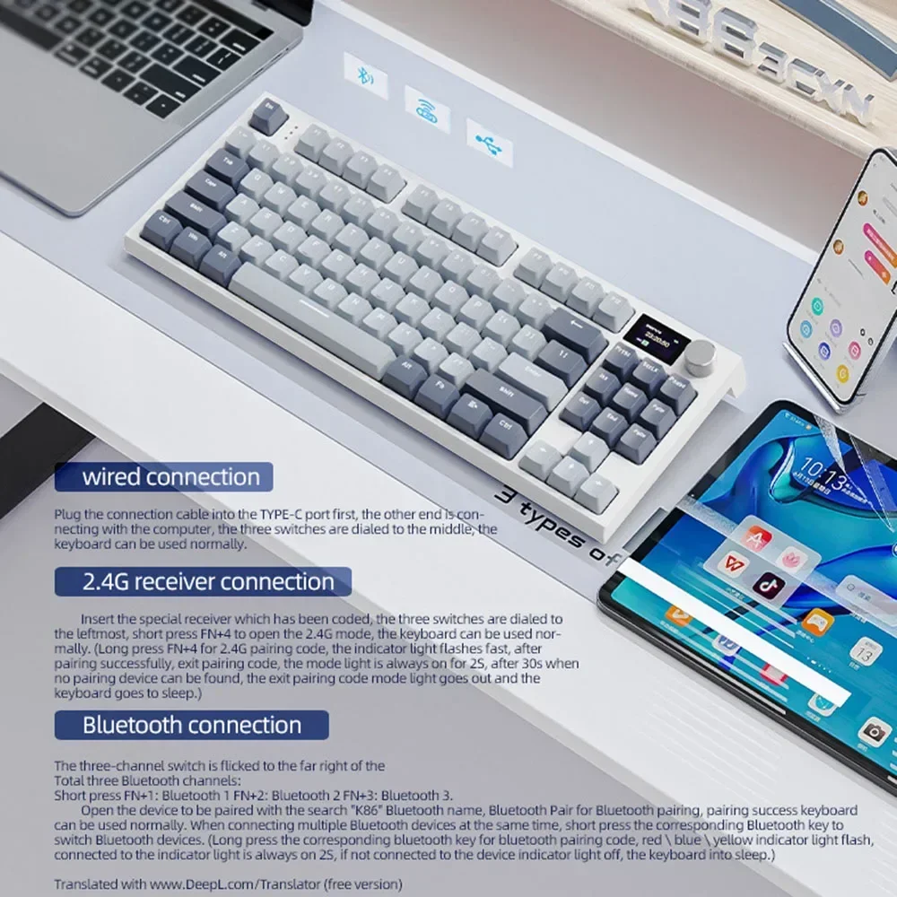 ATTACK SHARK K86 Customized Mechanical Keyboard Bluetooth/Wireless TFT Screen Display Hot-swap RGB Macro Gaming LAP/PC/OFFICE