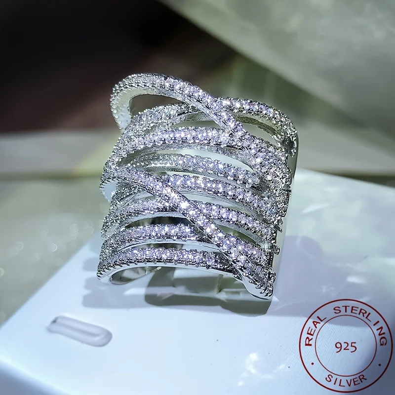 

Temperament Exaggerated 925 Sterling Silver Rings Minimalist Fashion Stackable CZ Wedding Band Rings For Women Fine Jewelry