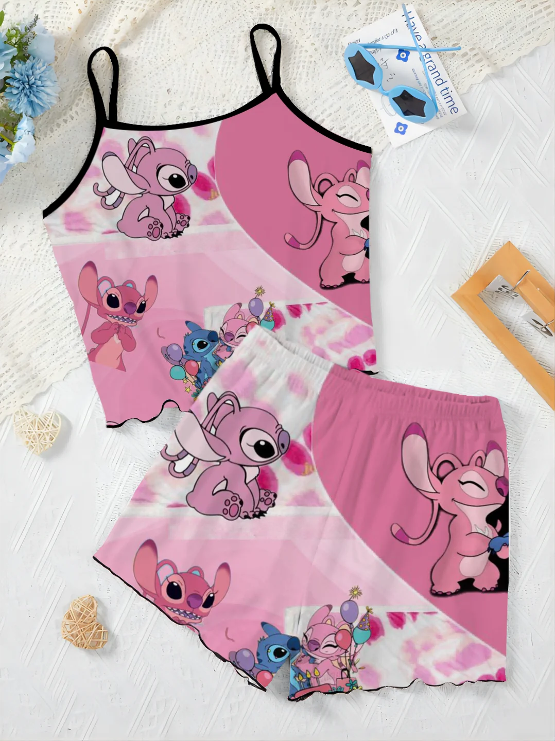 Camiseta de Mickey y falda de pijama para mujer, vestido de Disney, conjunto de Top corto, Minnie Mouse, corte de lechuga, piezas elegantes de Disney