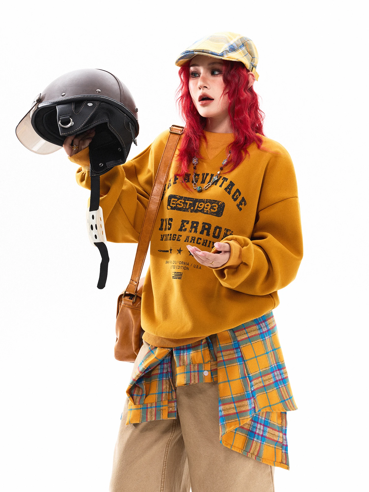 

Худи Damon Island в американском ретро-стиле с классическим буквенным принтом, свободного кроя, модный повседневный уличный стиль с длинными рукавами