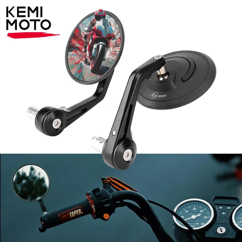 

Universal Motorcycle Rearview Mirror Round Emark Handlebar Side Mirror Bar End Mirror for Honda CBR 125R KLR 650 CB500X for BMW
