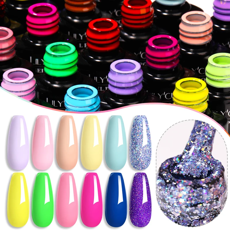 LILYCUTE 129PCS/ชุดสีเจลทาเล็บ Glitter สีกึ่งถาวร Hybrid เจลเคลือบเงา Base Coat Soak Off UV LED DIY Nail Art