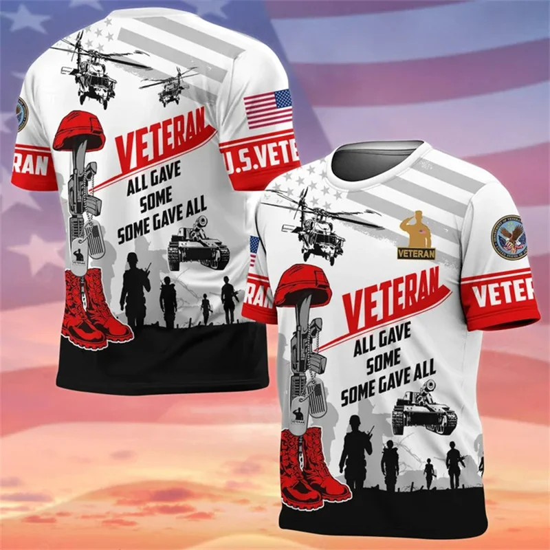 Men's 3D military printing t-shirt, veterans graphic economy, retro fashion, short sleeve, summer new