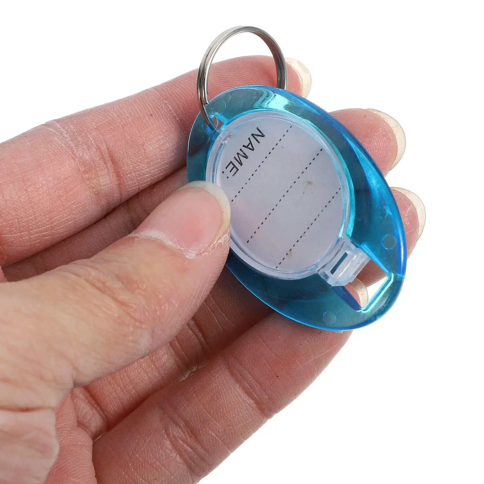 50Pcs Heavy Duty Plastic Key Ring Tags Slot Fit White Paper Insert for Keys Luggage Sticks Pet Id Key Cabinet