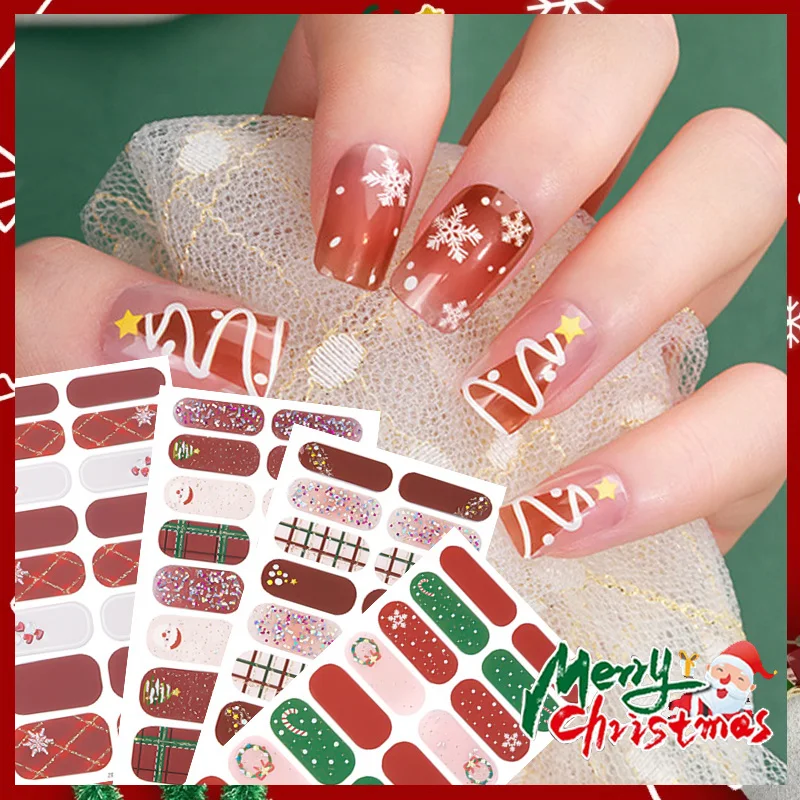 16Tips Christmas Nail Stickers Snowflake Santa Claus Full Cover Nail Wraps Decals DIY Festival Party Beauty Nail Decorations
