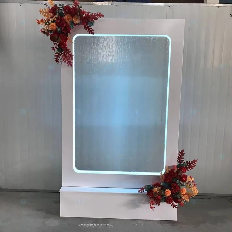 

Modern style wedding waterfall background hot sale white background tempered glass metal bracket
