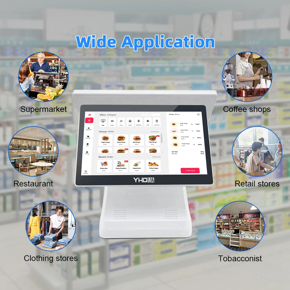 15.6-Inch multi-interface electronic cash register dual-screen Windows Android integrated POS system with 58mm printer