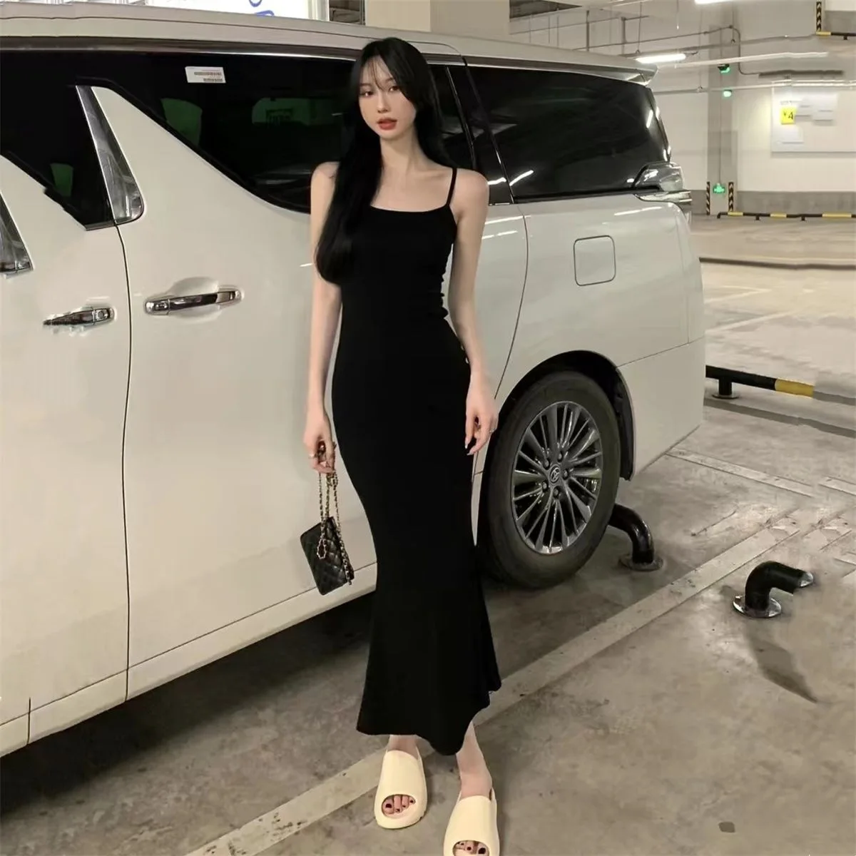Straps Backless Maxi Dress Women Sexy Slim Korean Fashion Y2K Vintage Party Beach Outfits Cheap Clothes Black Long Dresses Woman