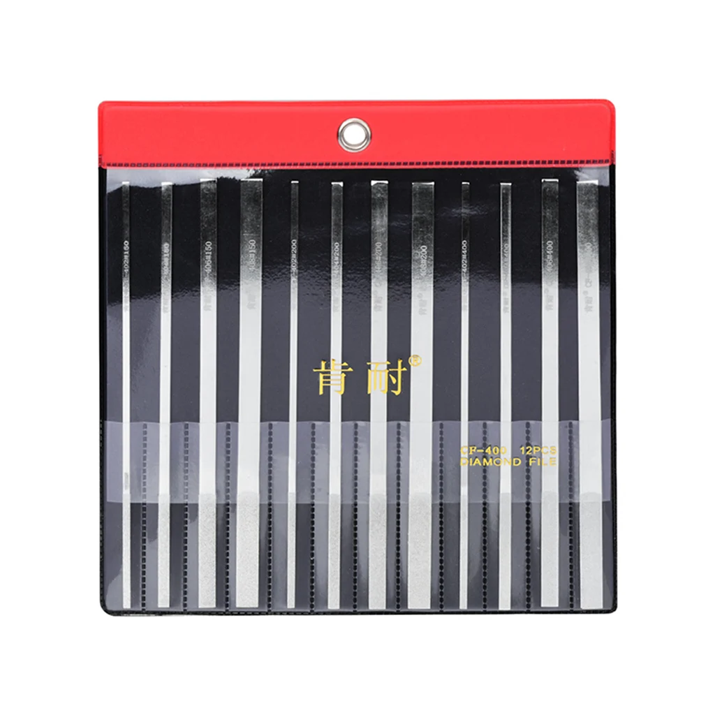 12 Pcs CF-400 Ultra Thin Flat Oblique Diamond Files Set For Grinding Mold Trimming DIY Hand Tools 180mm 150# 200# 400#