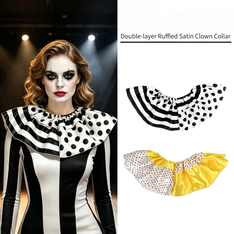 Clown Style Black White Striped Fake Collar Halloween Cosplay Accessory Theater Performance Neck Decor Costume Collar
