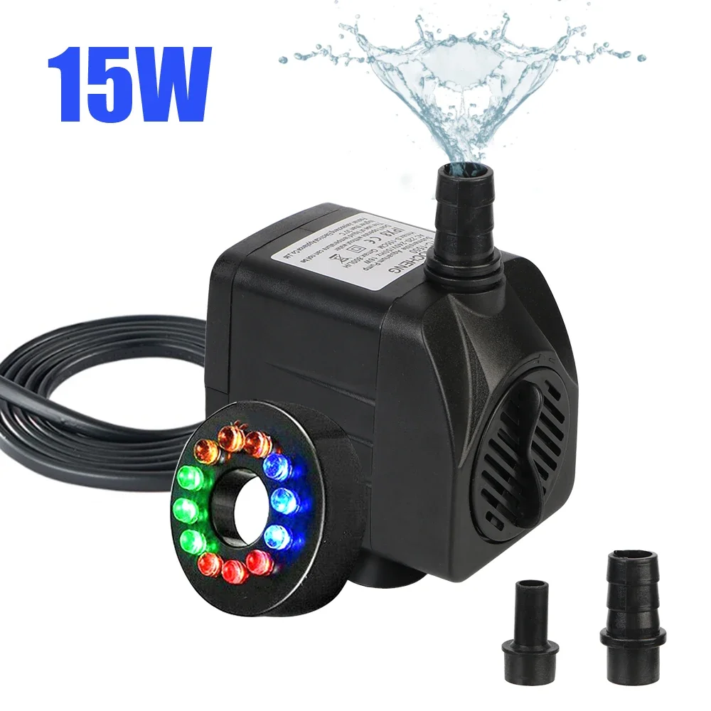 

Waterproof Water Pump Submersible Fountain With 12 LED Light for Garden Aquarium Fish Tank Bird Bath Fountain Ultra-quiet
