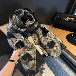New Autumn and Winter Women's Double-sided Big Love Plaid Small Fragrance Network Red Versatile Shawl Warm Neck