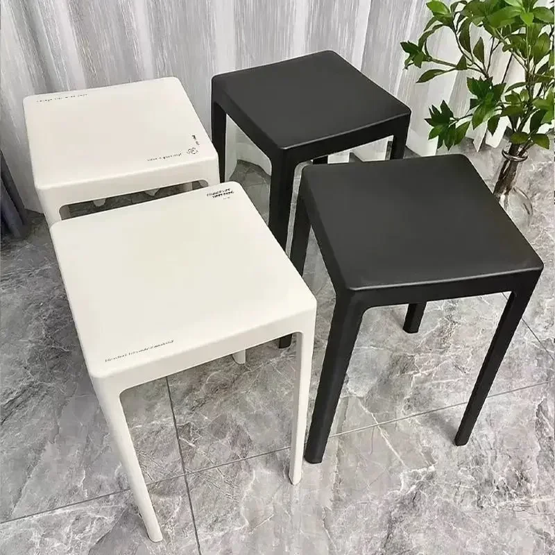 Plastic Stool Thickened Solid Square Stool Household Living Room Modern Simple High Board Can Be Stacked Nordic High Feet