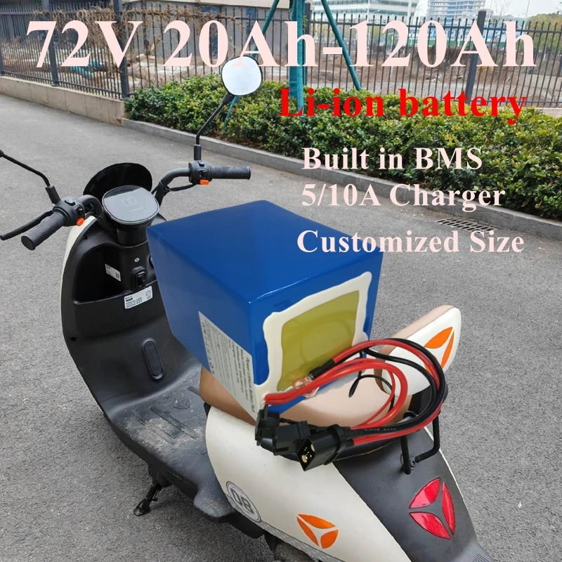 72V 20Ah 30ah 40ah 50ah 60Ah 80Ah 100Ah Lithium ion battery 3500W 5600W 7000W with bms for tricycle motorcycle scooter+Charger