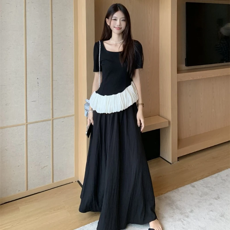 

Long 2 Pieces Skirt Sets for Women Maxi Luxury Designer Clothing Summer Clothes 2025 Elegant Casual Y2k Ruffle Edge Woman Outfit