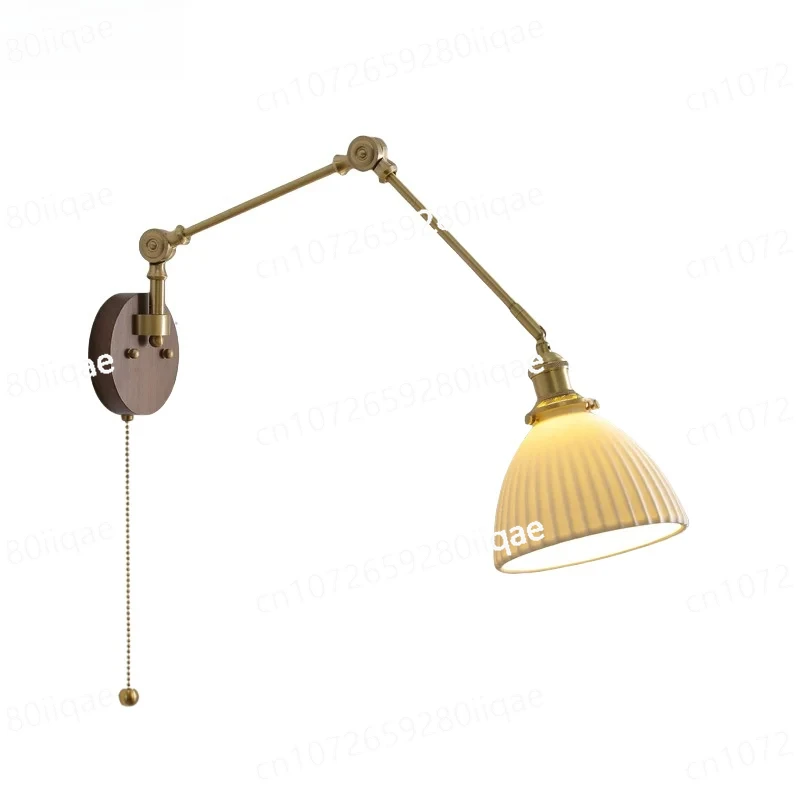Stair Light Fixtures Ceramic Copper Home Decor LED Wall Lamps For Bathroom Bedroom Living Room Pull Chain Switch Modern