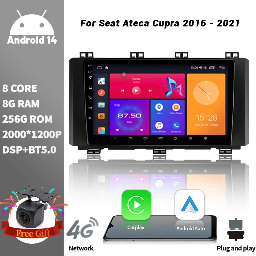 

Wireless CarPlay Screen Stereo Android For Seat Ateca Cupra 2016-2021 4G WIFI Car Radio Multimedia Player Navigation 2DIN