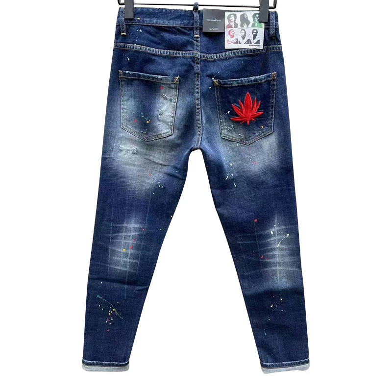 Men's Jeans starbags dsq 111 Hipster Men's Wash worn holes patch paint embroidery hand stitched small feet blue jeans men pants