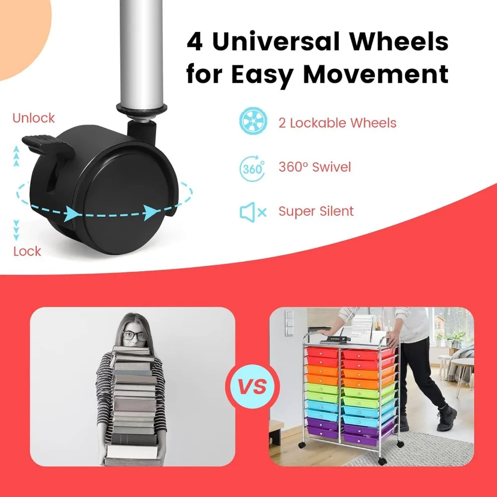 عربة تخزين دوارة متعددة الأغراض مع 20 درجًا للأدوات وسجل القصاصات والورق والحرف اليدوية والتنظيم