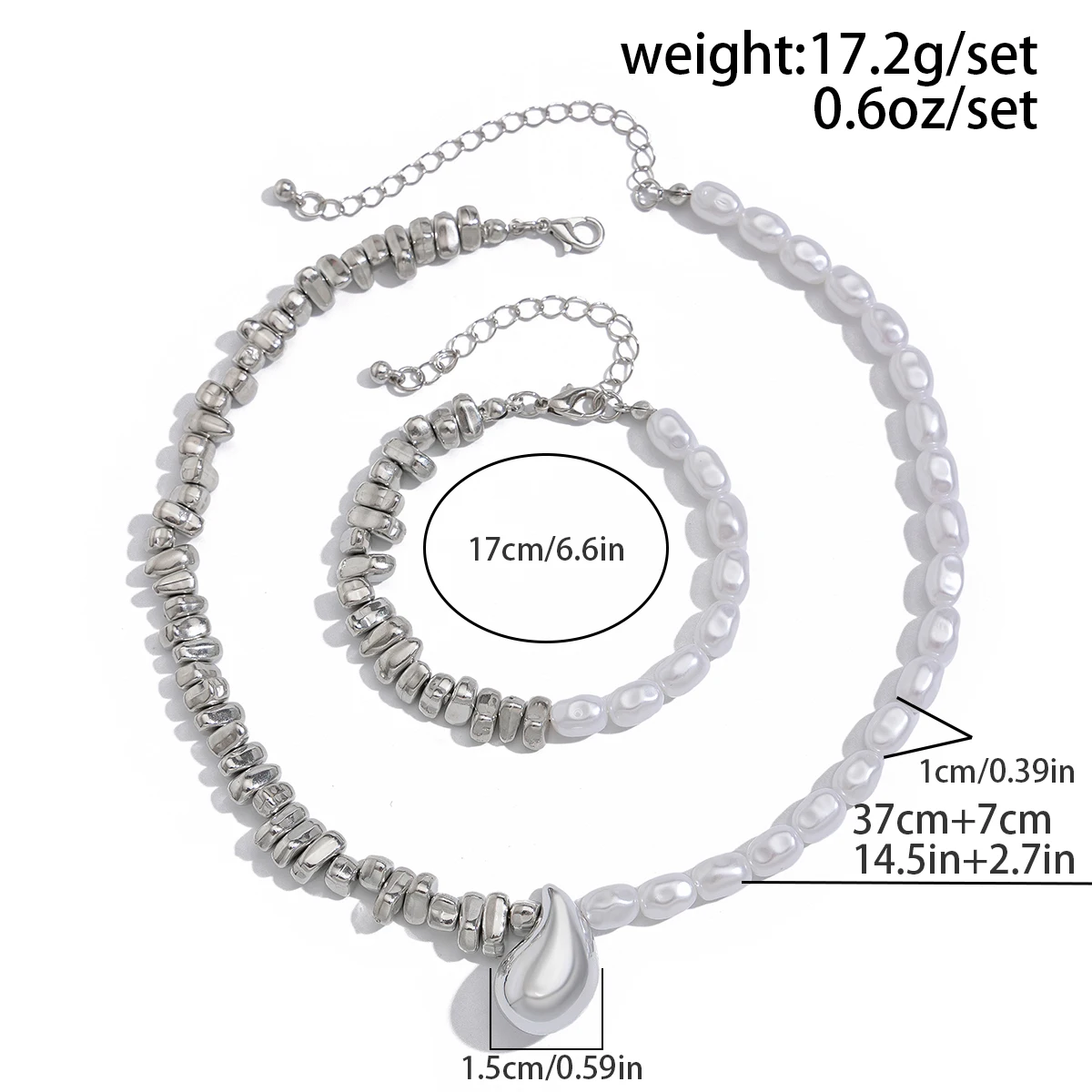 SHIXIN 2Pcs/Set Water Drop Choker Necklace Bracelet for Women Trend Imitation Pearl Clavicle Chain Jewelry Set Neck Accessories