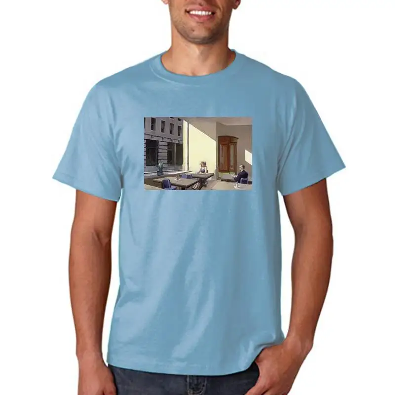 Edward Hopper Sunlight in a Cafeteria Men's T-Shirt Customizable Hand-Painted Design Clothing Customization Service
