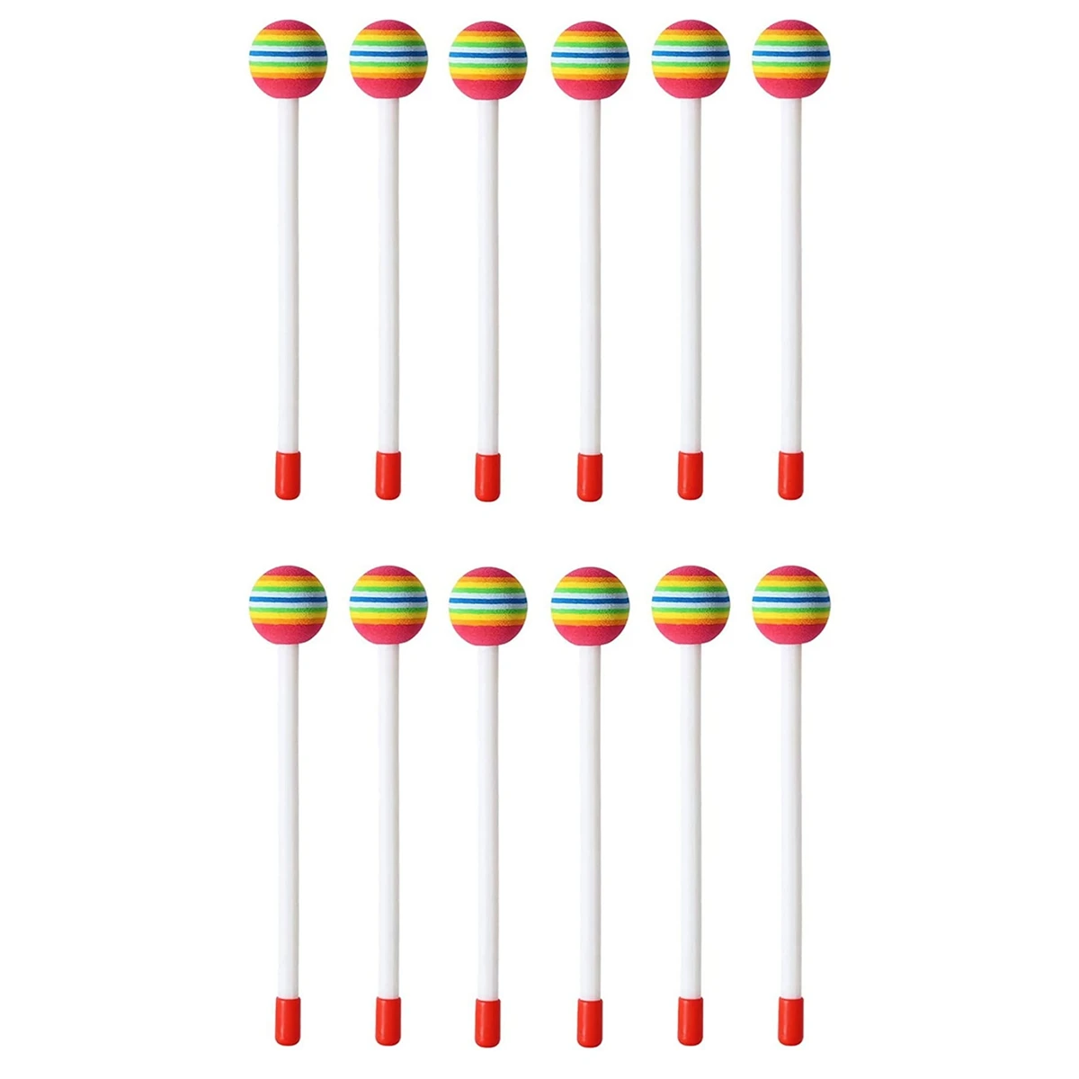 A88M 12 Pcs Lollipop Drum Mallet Sticks Round Rainbow Hammer Percussion Sticks Drumsticks for Kids Child Mallet Musical Toy