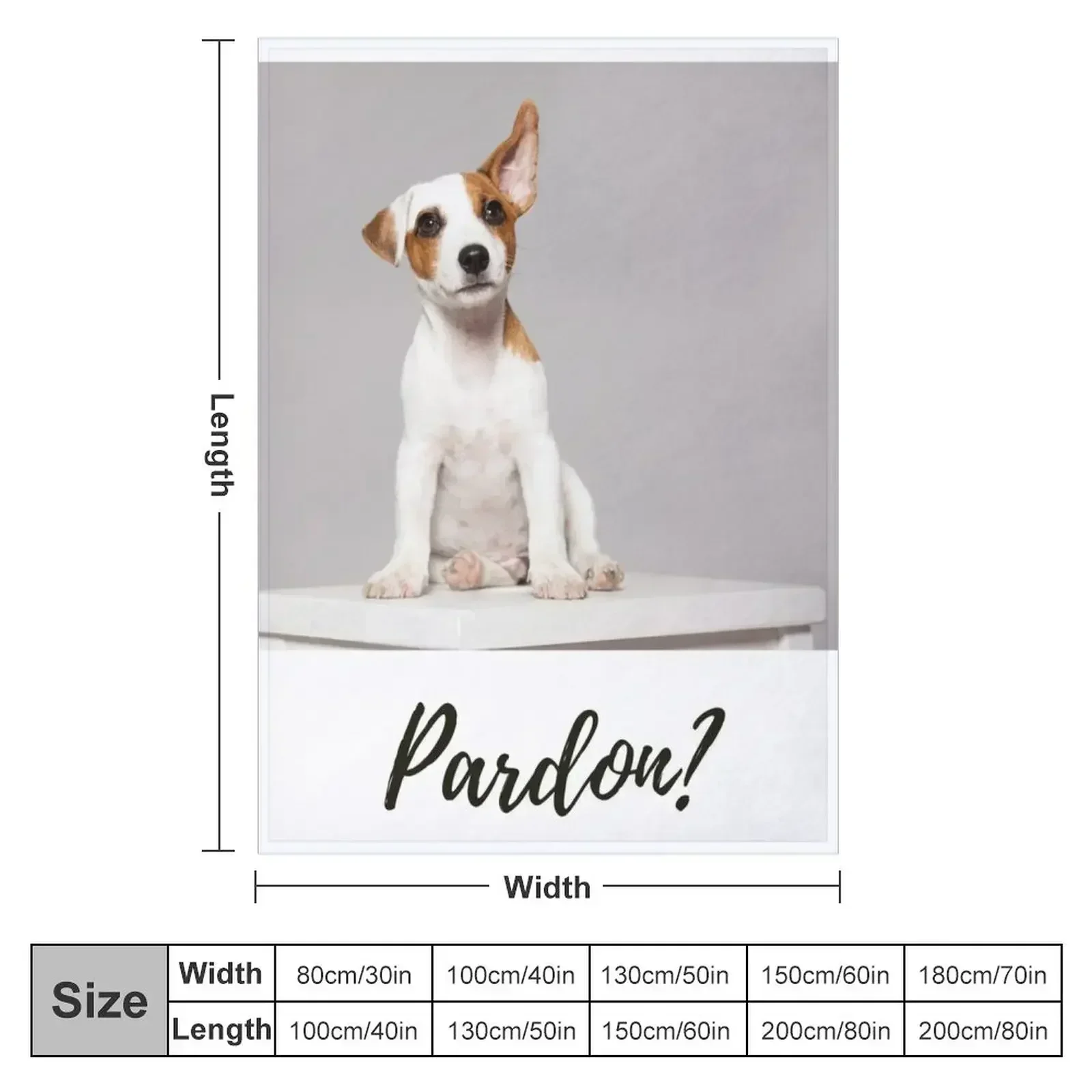 Pardon? Jack Russell Terrier puppy. Sitting. One ear folded over, the other pointed upwards Throw Blanket blankets ands Blankets