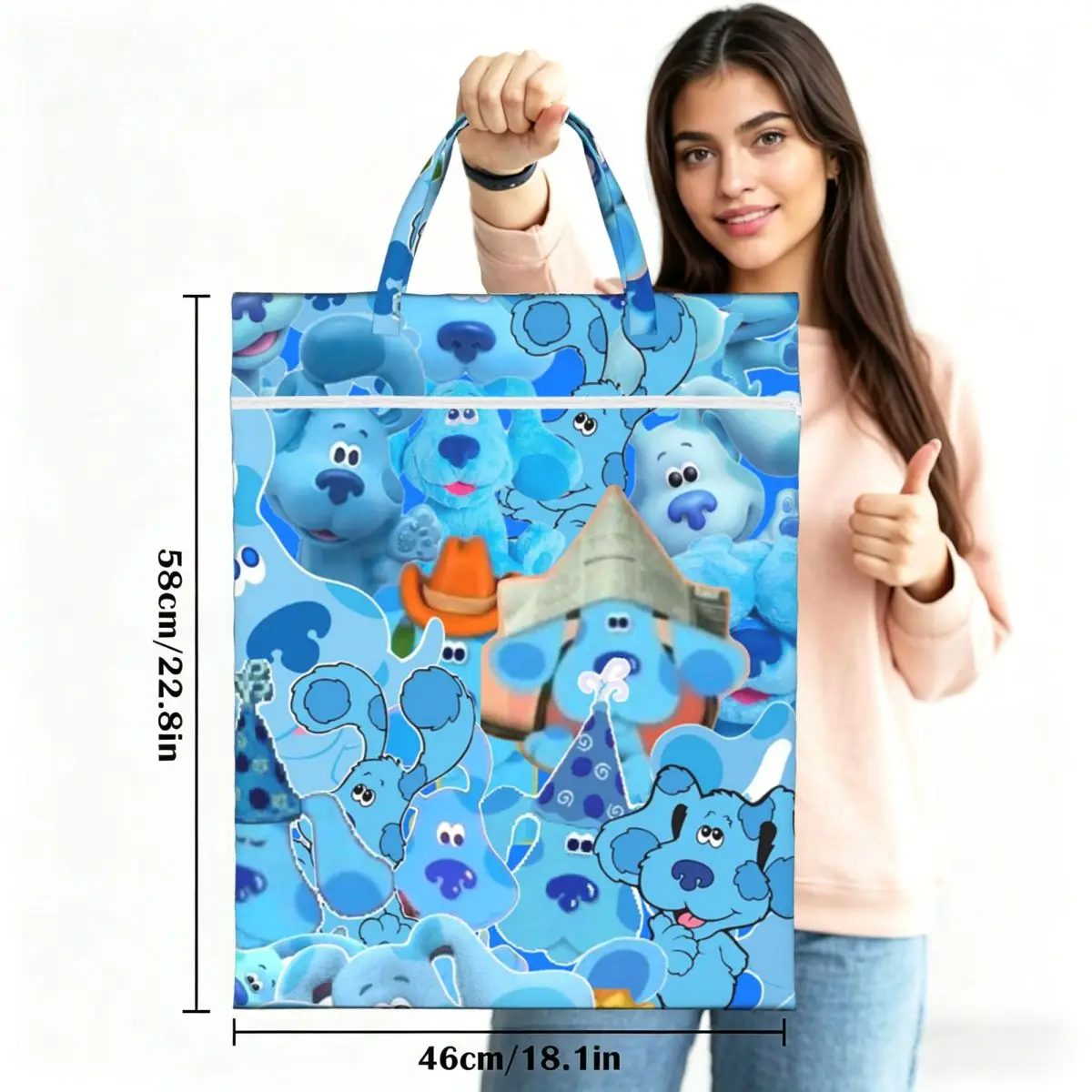 Blue's Clues Blue Dog Cartoon Travel Laundry Bag Waterproof Reusable Dirty Clothes Pouch Gym Yoga Vacation Washing Basket