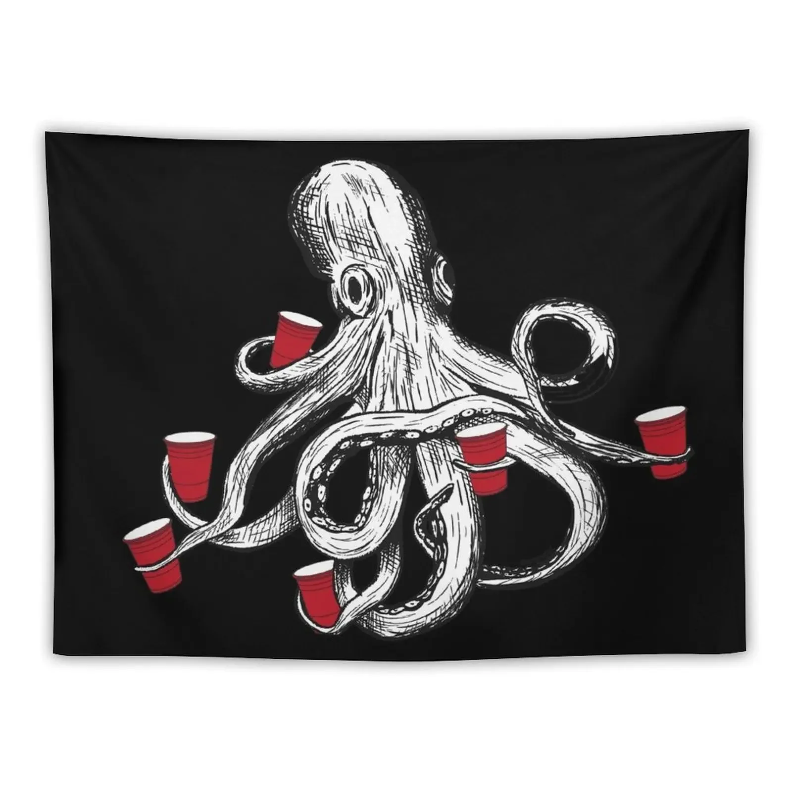 

Octa-fisting Octopus Red Cups Tapestry Aesthetic Room Decors Cute Room Decor Tapestry