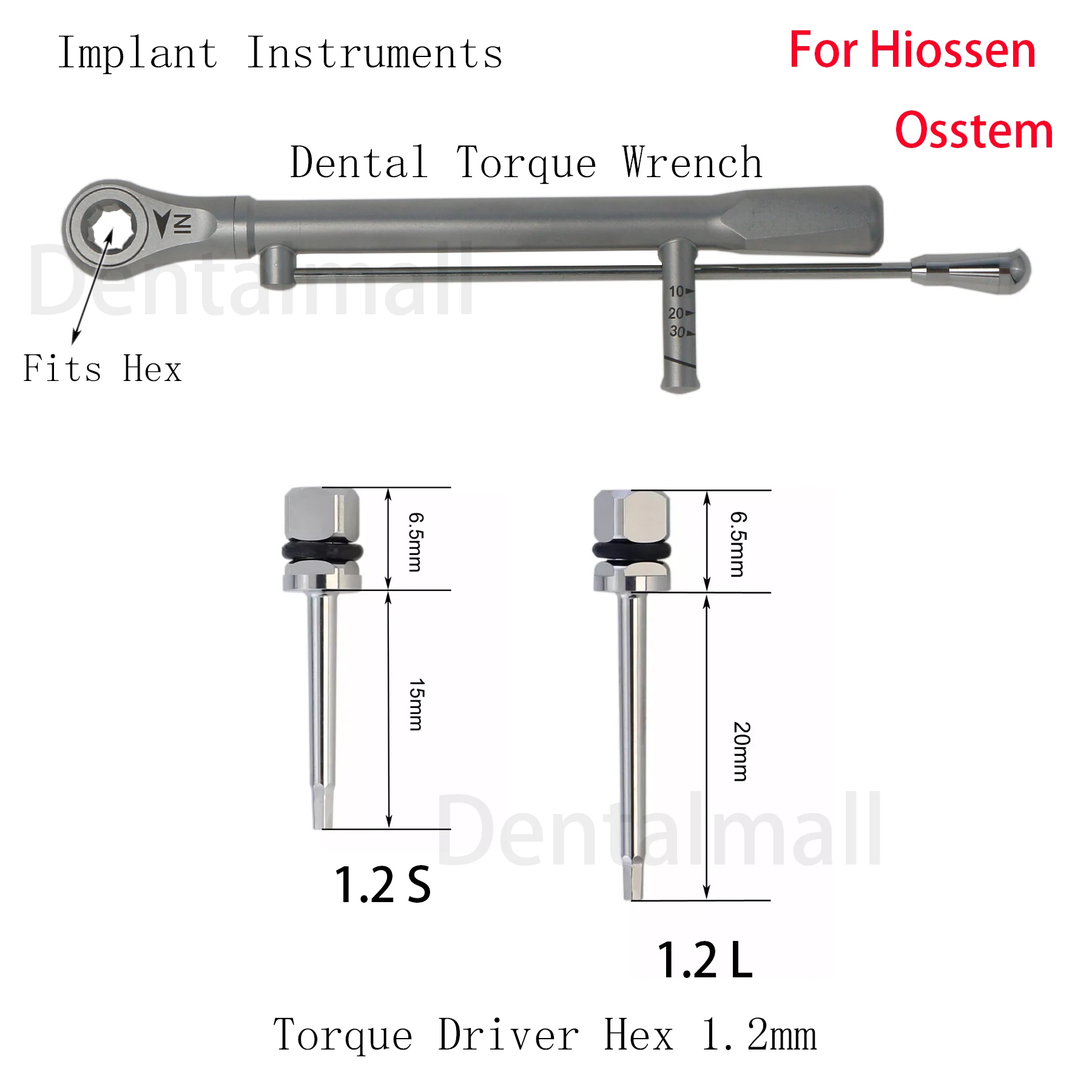 Implant Torque Driver Hex1.2mm Screwdriver Dental Torque Wrench for Hiossen Osstem