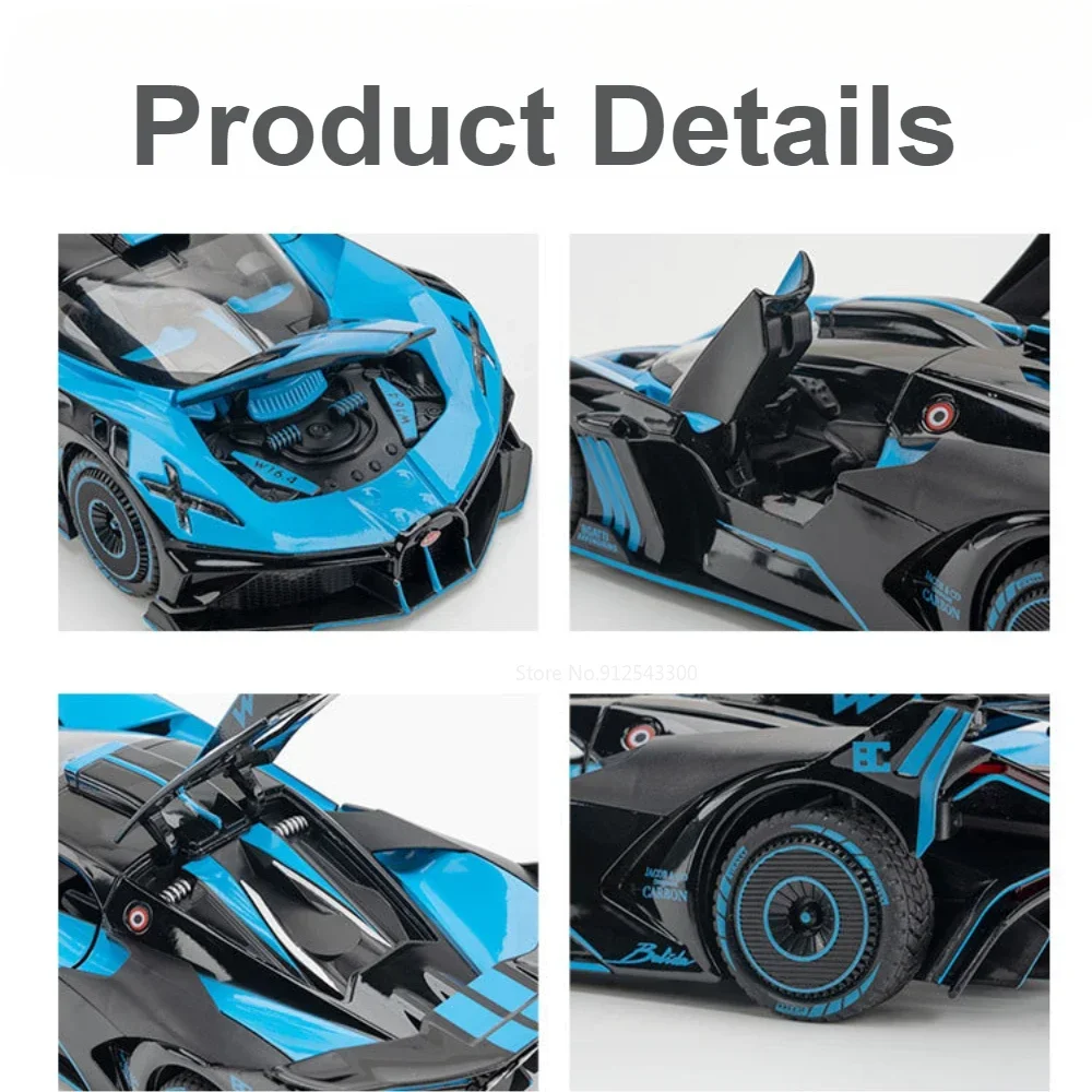 รถของเล่นโมเดลรถสปอร์ตแอตแลนติกโบไลด์ 1:24 ผลิตจากโลหะผสม พร้อมเสียงและไฟ มีระบบดึงหลังและโช้คอัพ รุ่นซูเปอร์คาร์ เหมาะเป็นของขวัญวันหยุด