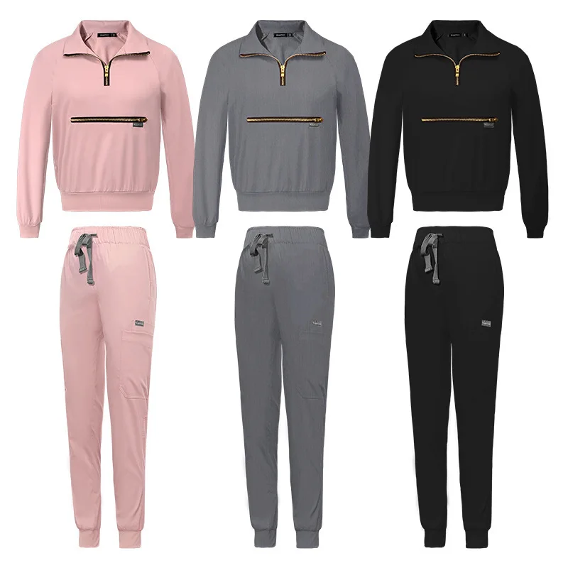 Long Sleeve Autumn Casual Turn-Down Collar Surgical Gown Unisex Two-Piece Set Hospital Scrub Suit Stretchy Nurse Handwashing