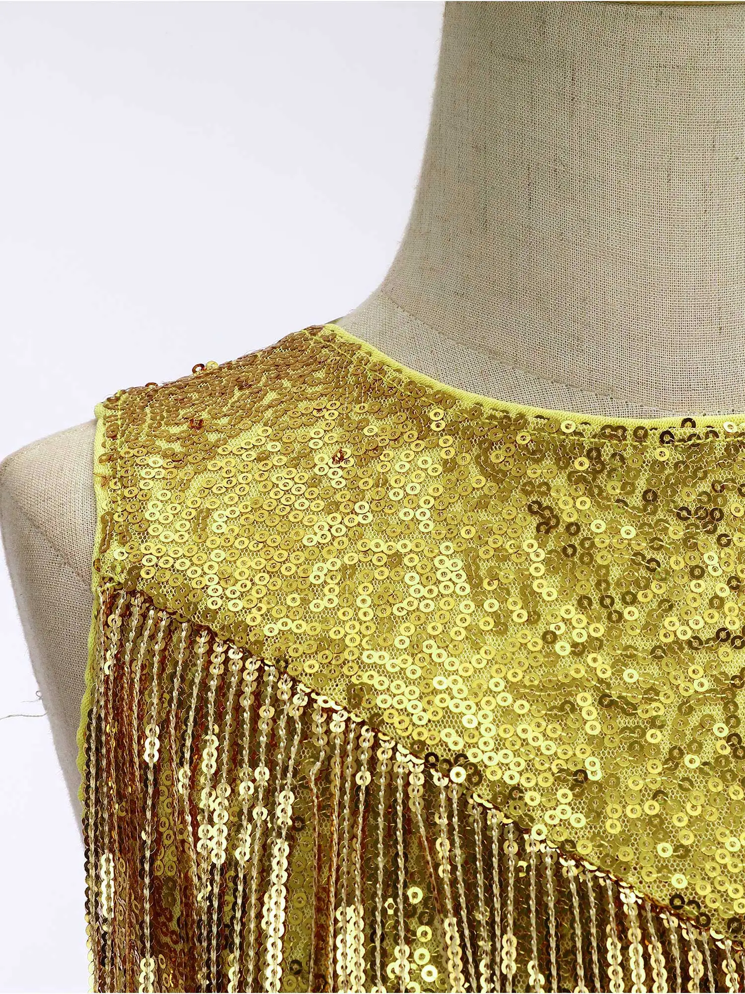 Kids Girls 70S Disco Dance Cosplay Costume Metallic Gloss Sequins Sleeveless Tassel Tank Tops for Stage Performance Party Wear