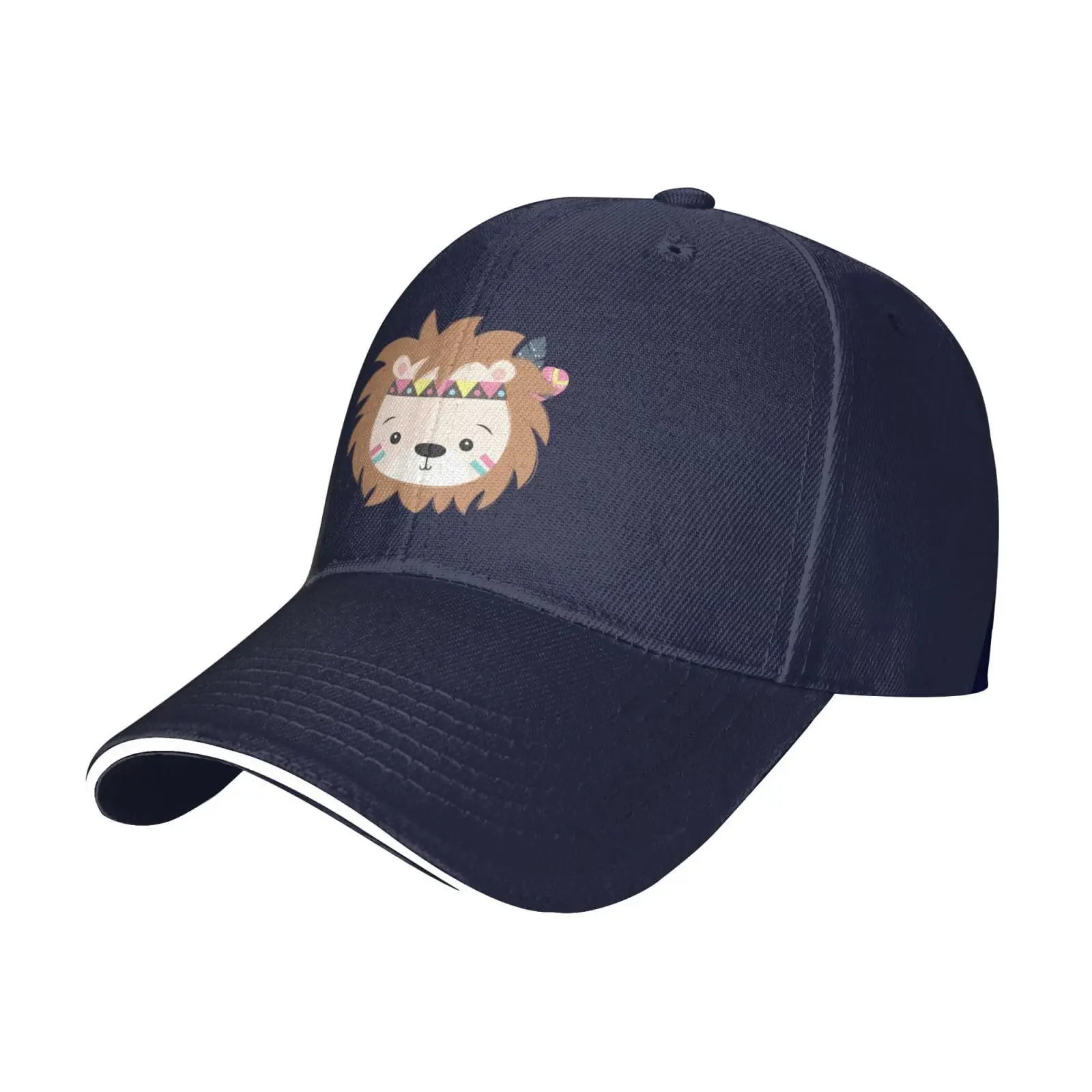 Cute Tribal Lion Head Baseball Cap Sandwich Brim Hats for Men Women Adjustable Caps