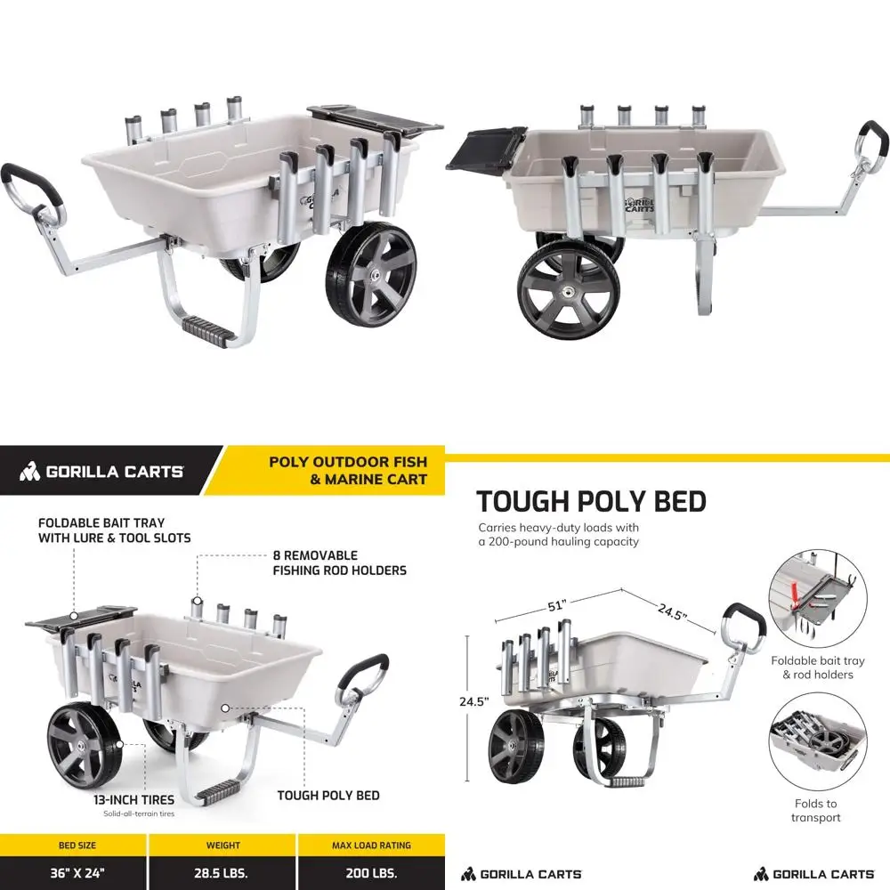 

Heavy-Duty Aluminum Poly Outdoor Fish and Marine Cart with 5 Cubic Feet Capacity and 200-Pound Load Rating, 13-Inch All-Terrain