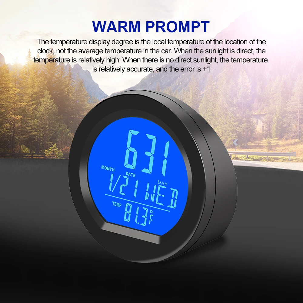 ساعة رقمية للسيارة تعمل بالطاقة الشمسية، مقياس حرارة أسبوعي، شاشة LCD مضيئة للوحة القيادة، ساعة السيارة، عصا داخلية للسيارات #6
