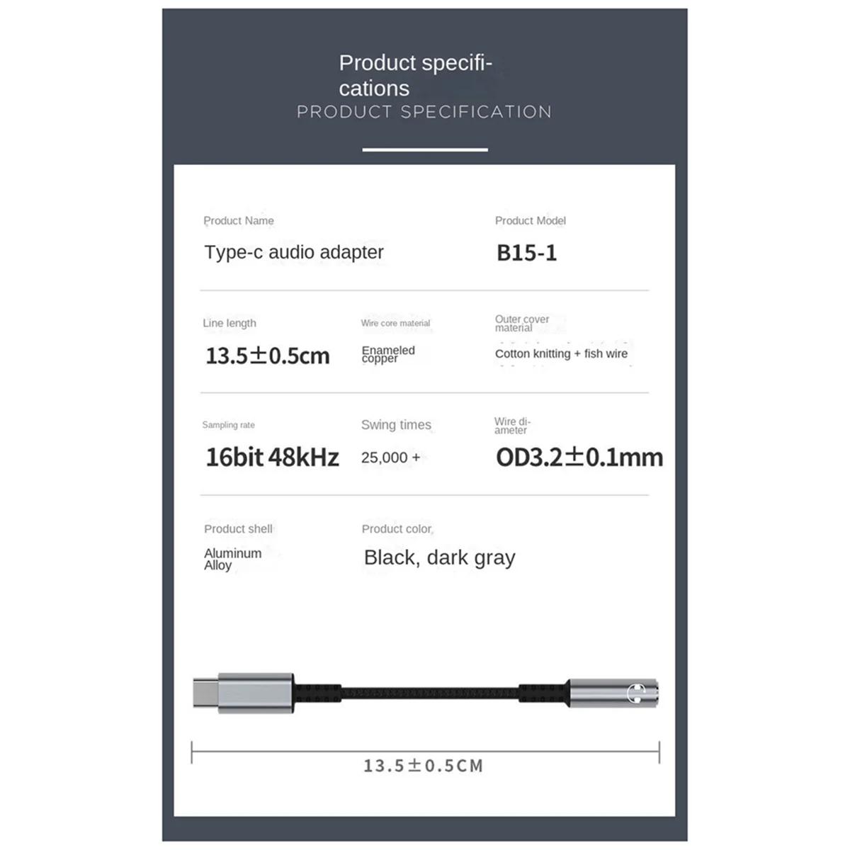 

USB Type C to 3.5mm Earphone Jack Digital Audio Adapter Converter USB C to 3.5 mm Headphone Aux Cable Grey