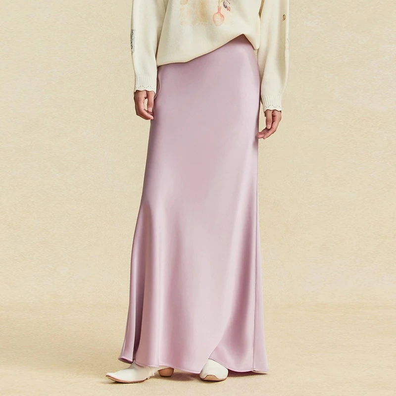 

Высококачественные ацетатные двусторонние атласные макси-юбки для женщин: элегантные, А-силуэт, с эластичной талией, розовые, длинные, для вечеринок, весна-лето