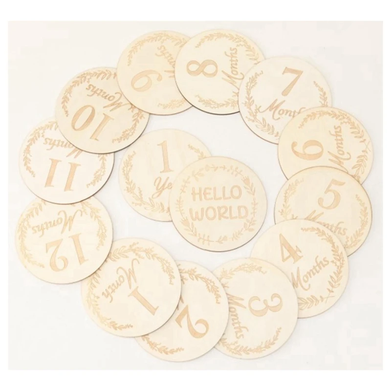 Wooden Milestone Cards And Discs 14Pc Set For Baby Photos And First Year Milestones Durable Easy Install Easy To Use