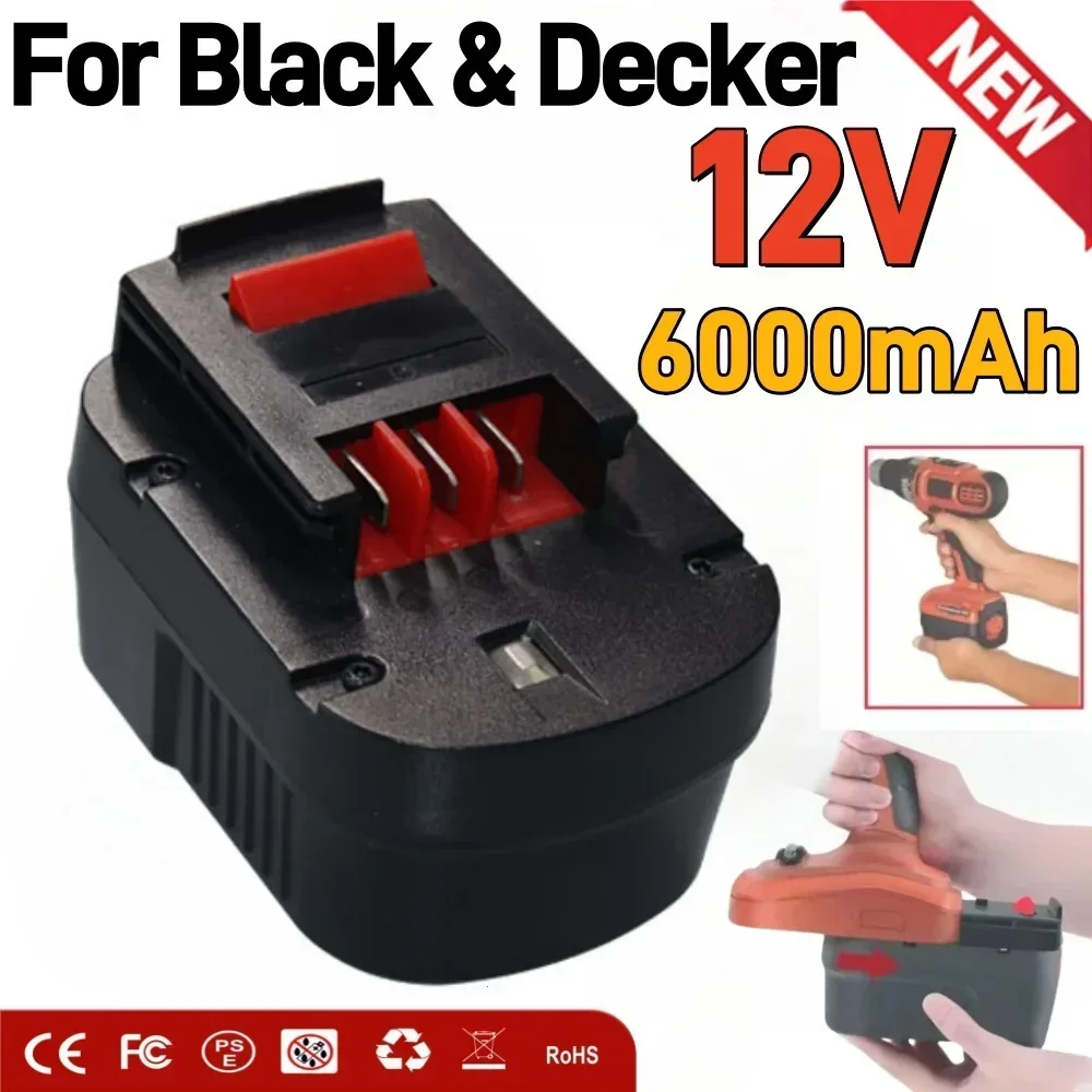 

12V 6000mAh Rechargeable Tool Battery for Black&Decker A12 A12EX FSB12 FS120B A1712 HP12K HP12 Ni-MH Replacement Drill Battery