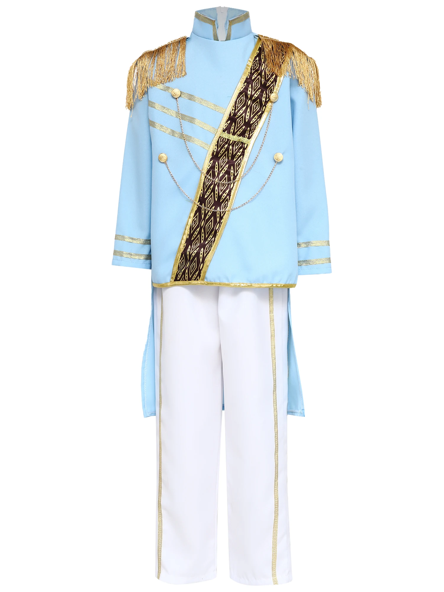 

Boys Court Uniform Set Stand Collar Long Sleeve Shoulder Tassel Epaulets Swallowtail Jacket with Pants Parade Festival Occasions