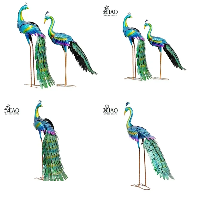 for Outdoor Courtyard Garden Decoration Handmade Waterproof Colorful Iron Peacock Sculpture Metal Animal Ornament