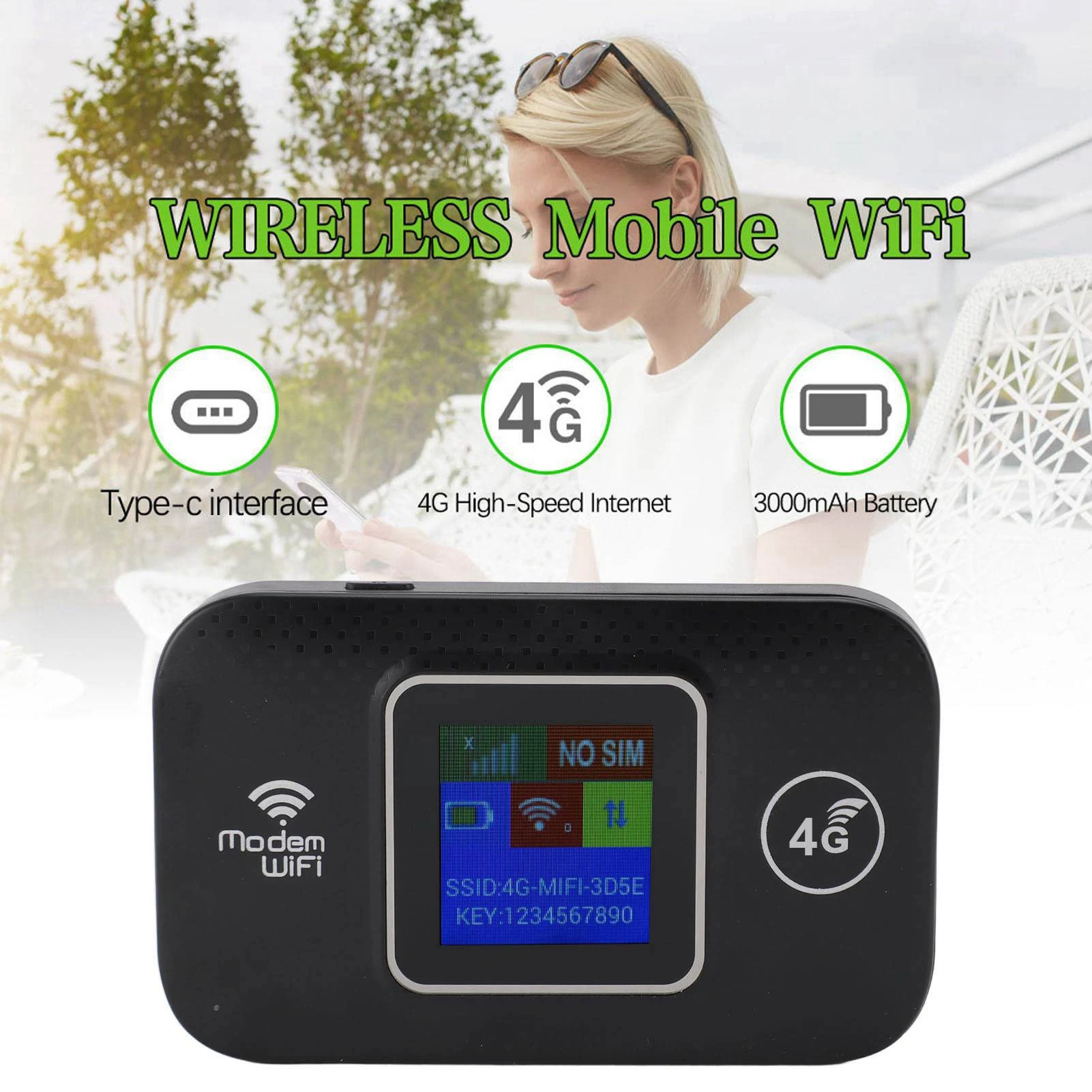 

4G Portable WiFi Router LCD Display 4G LTE Portable WiFi 300Mbps High Speed Security Encryption for Tablets for Europe