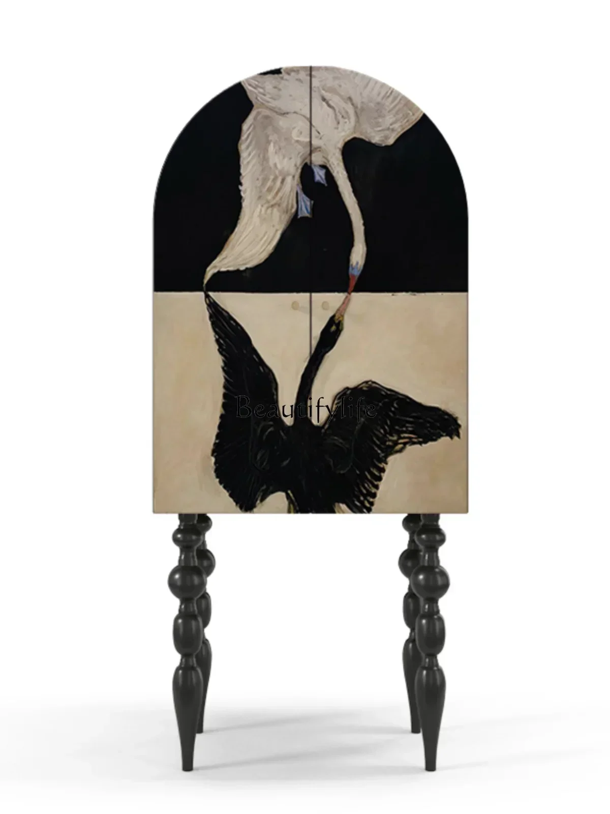 

11French Retro Chest of Drawers Slightly Luxury Decoration Storage Black and White Swan High-Leg Mid-Ancient Cabinet