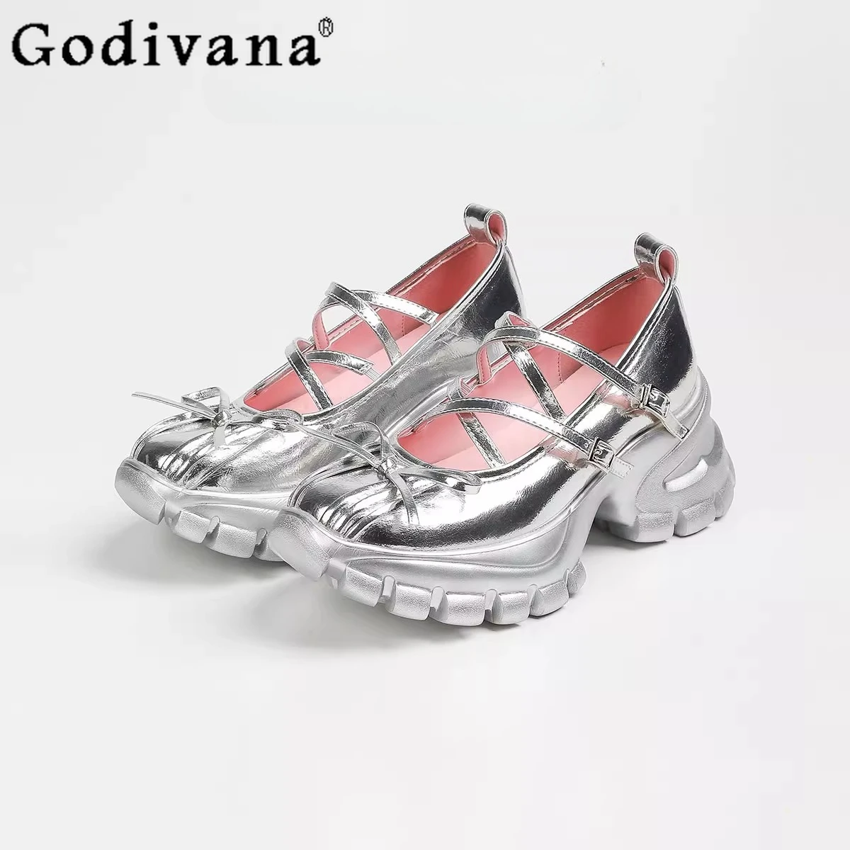 

Summer New Japanese Lolita Silver Ballet Sneakers Retro Sweet and Heightening Casual Mary Jane Platform Shoes