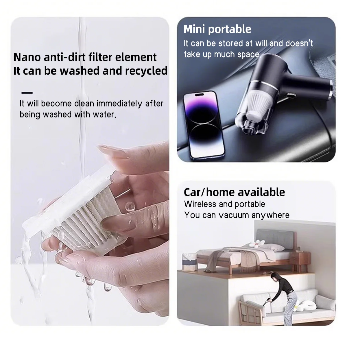 Car Vacuum Cleaner for Home Use High Powerful Cleaning Mini Handheld Design One Machine to Clean Carpets Dust in Car Crevices