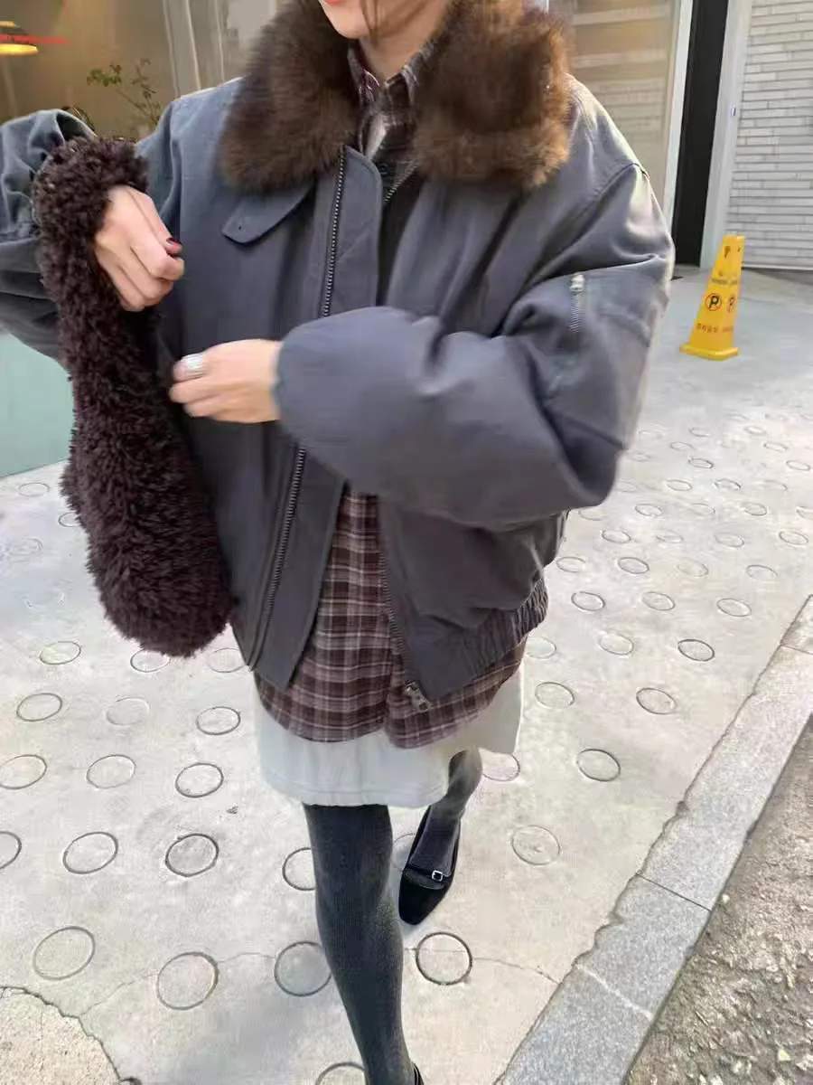 

Retro Workwear Sle Du down Jaet Zipper Collar Women's Winter Coat Thiened Long Sve Commute Warm Cotton Fabric